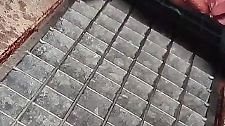 Risky Public Naked Chubby in the Building Pissing Outdoor