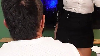 Horny MILF Teacher Fucks My Partner and Me in Principal's Office