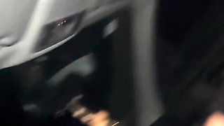 My busty wife gets horny in the car and gives me a blowjob
