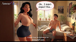 3D AI Mature Curvy Woman Catches Man Masturbating, Joins for Sex