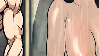 Modest Housewife Cheats on Her Husband in the Shower with a Muscular Guy with a Big Dick. Cartoon