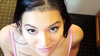 POV blowjob footjob handjob with Karla Kush eating cum