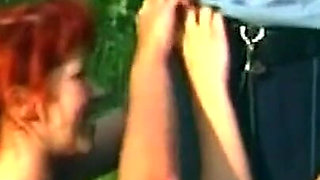 Outdoor Lesbian Sluts Licking Hairy Pussies in Group Frenzy