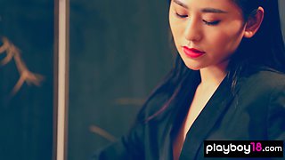 Chinese porcelain doll shows her pussy