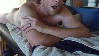 Petite Blonde Sucks My Big Cock Through Massage Bed Glory