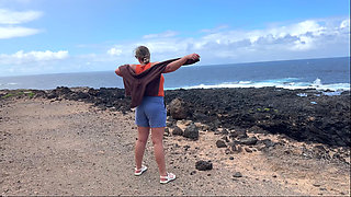 Nudist Girl Swimming Naked in the Natural Pool Outdoor