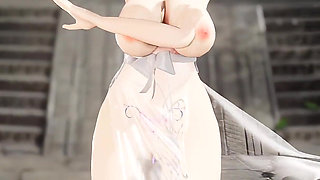 [mmd]miku-when Transparent Cheongsam Black Silk Succubus Pattern Big Tits Shake and Pussy Are Exposed