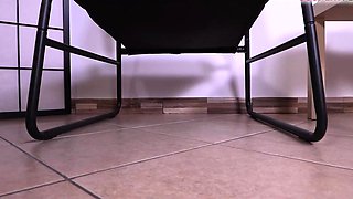 College scholar feet in white nylon socks