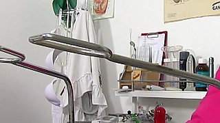 Cubby MILF with big natural tits secretly caught on her gyno exam