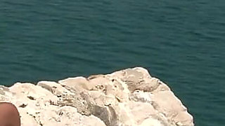 Big Tits Sailor Babe Flashing Outdoors by the Sea