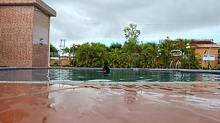 Sperm Floating in the Pool, Hard Sex in the Water, Double Orgasm