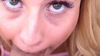 Chubby blonde Alanna Bentley POV blowjob cum swallow