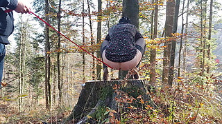 Desperate to Pee, She Has to Pee with Leashed Butt Outdoor