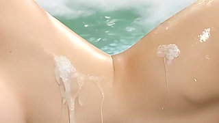 Beautiful Nude Woman in Luxury Soapy Bath with Soapy Scissoring