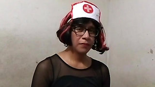 Joselynne Crossdresser In Nurse Cosplay And Heels In Bed First Part