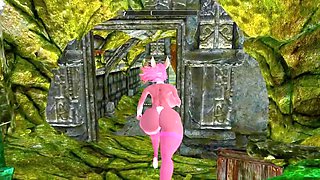 Thicc bunny MOMO shows off her big boobs in Skyrim gameplay