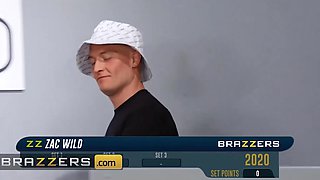 Big titted Sarah fucks her competitor in front of the judge