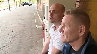 German Threesome Fuck with Stranger - Brunette MILF Swallows Cum Outdoor