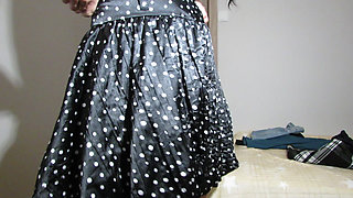 Trying on Skirts by a Lady Without Panties and in a Bra with Open Nipples