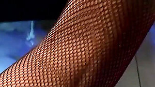 Fishnet Brunette Spread Wide for Hungry Cocks