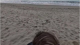 Pumps Cock On Beach While Doing Sports. Almasol Amateur