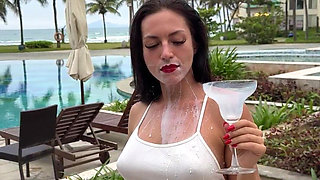 Milking & Getting Messy in See-through Bodysuit Outdoor