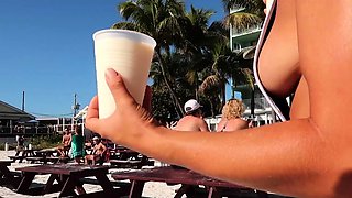 Solo masturbating beauty outdoors