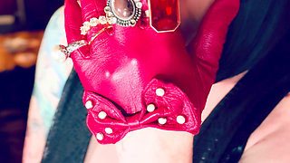 Red Leather Gloves & Rings! Smoking Tart Tina Snua Smokes A Cigarette & Shows Off Her Gloves - Smoker
