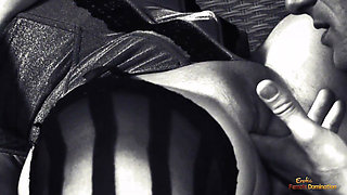 His Deeply Rooted Foot Fetish Made Him Cummed Under Her Beautiful Feet Clad in Stockings