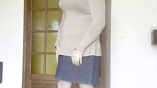 In outfit with my dildo to end up cumming.