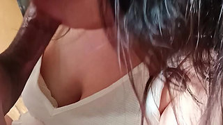 My Friends Hot Mom Has a Big Tits Giving Me a Sensual and Sloppy Blowjob