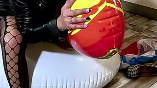 Dominant Biker Leather MILF Inflatable Office Fantasy. Beach Balls, Oral, Doggy and Cum Play