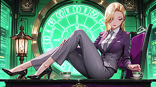 Blonde Boss in Purple Suit! Office Train Private Moments. She's Multitasking with Files While Secretly Adjusting Her Skirt...