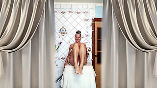 Hot Mature Housewife Lukerya in White Tank Top and Shorts Teases and Masturbates on Washing Machine