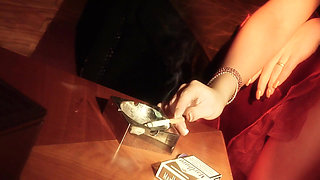 Lady in red is so seductive that cannot help herself not to fuck