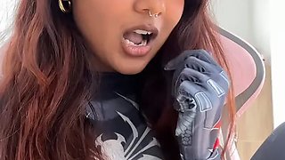 Small desi girl Mia Z masturbates and reacts to hentai