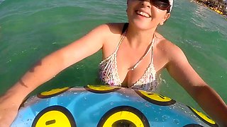 Busty brunette with big boobs rides cock