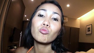 Big juggs Thai wifey hotel cock sucking and riding with hot ass