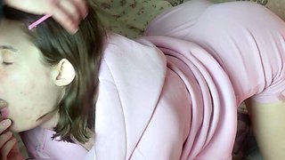 SHE SWALLOWS COMPLETELY - the cutie is not shy about being