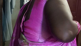 Aunty looks beautiful in pink saree, I fucked her.