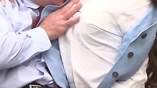 Work Asian Sex Scene-4 threesome for a Busty Japanese Girl in the Office with Her Suit on