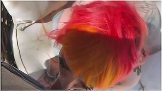 Gothsluts In Full Makeup Sucks Cock In Garden And Swallows Huge Load