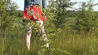 Beautiful Sweet Cute Brunette Girl Assol. Outdoor. Outside. Naked Outdoors. Without Panties. Doggystyle. Under Skirt. Ass Pussy