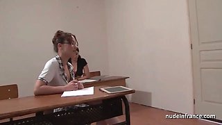 French schoolgirls hard Ass Fucked and fisted in ffm threesome in classroom