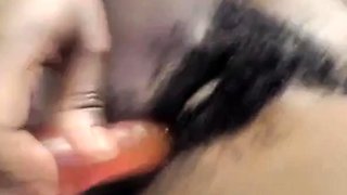 Ebony Amateur Toys Her Hairy Pussy on Webcam