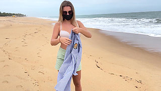 Blonde with Big Tits Walking Topless Outdoor