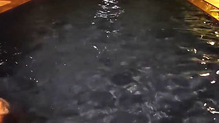 Hot Wife Risking Fucking in Public Pool at Night