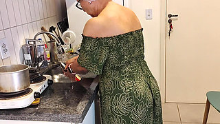 87-year-old Grandma in Her Kitchen and Her Perverted Grandson Looking Under Her Dress