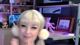 Beautiful blond babe with big boobs masturbating