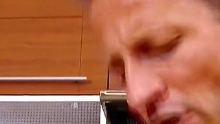 Horny skinny MILF Cameron gets fucked by older neighbors in the kitchen